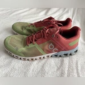 On Running Olive and Coral Sneakers
